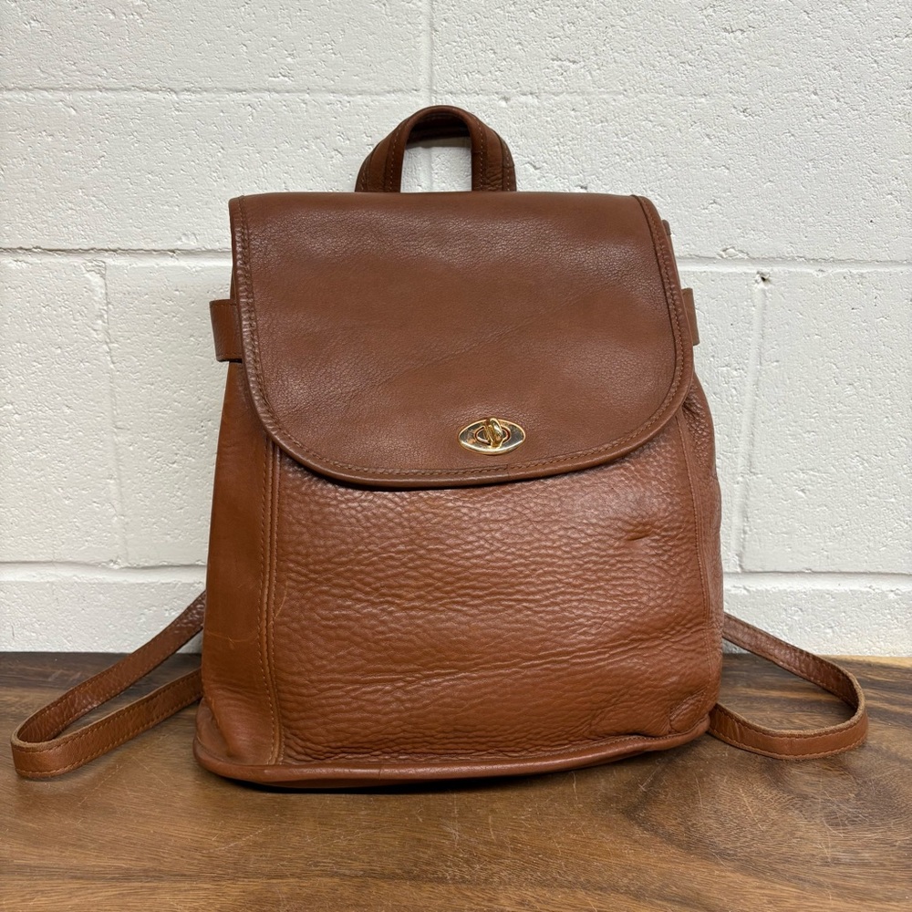 Genuine Leather Coach Style Turnlock Backpack